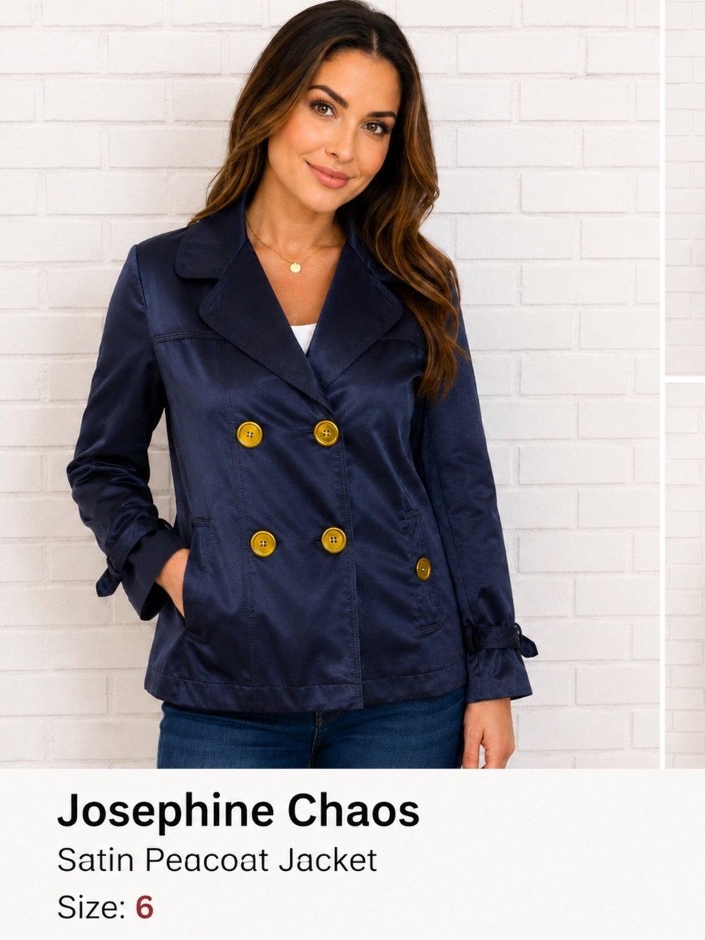 Josephine Chaus Navy Blue Satin Double-Breasted coquette  Jacket women’s Size 6